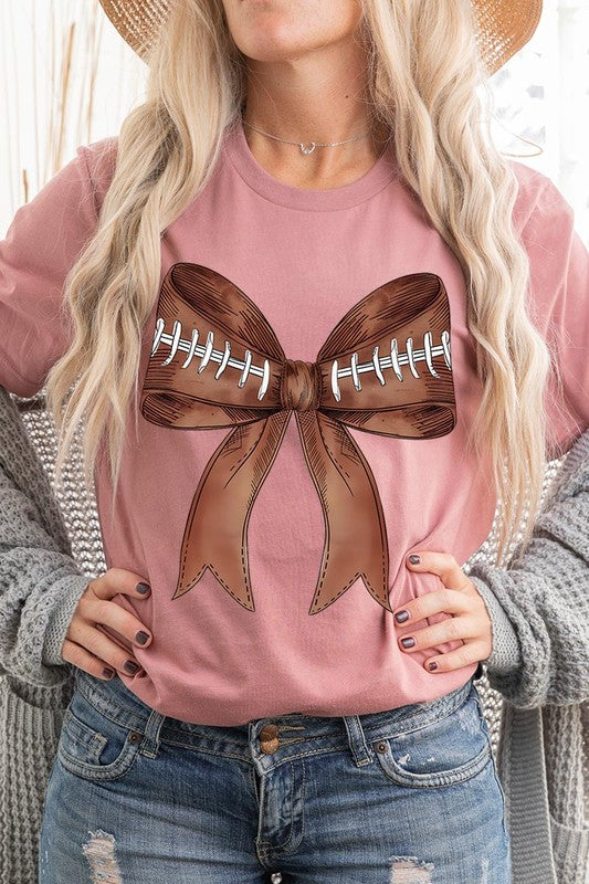 Coquette Football Bow Graphic T Shirt - RARA Boutique 