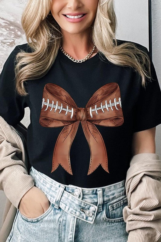 Coquette Football Bow Graphic T Shirt - RARA Boutique 