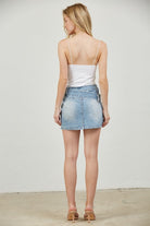 Star Patch Asymmetrical Denim Mini Skirt with Belt - RARA Boutique 