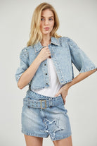 Star Patch Asymmetrical Denim Mini Skirt with Belt - RARA Boutique 