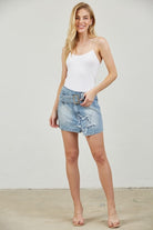 Star Patch Asymmetrical Denim Mini Skirt with Belt - RARA Boutique 