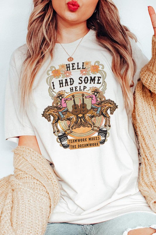 Hell I Had Some Help Western Graphic Tee - RARA Boutique 