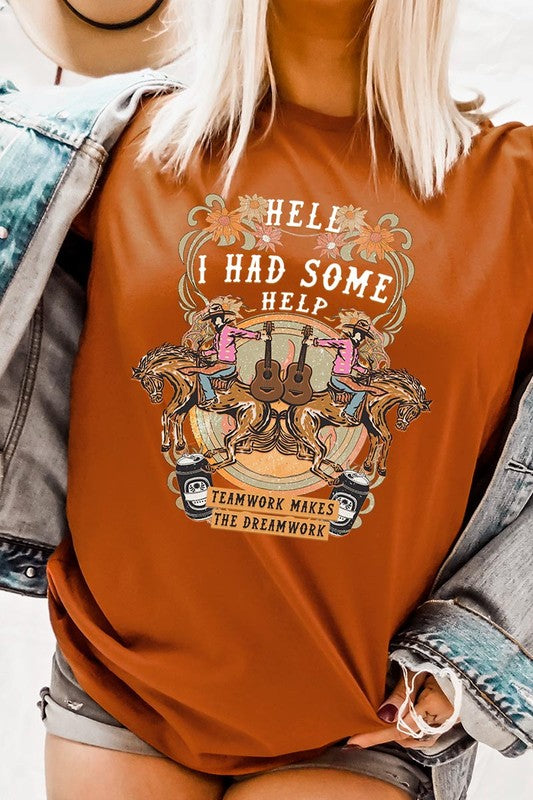 Hell I Had Some Help Western Graphic Tee - RARA Boutique 