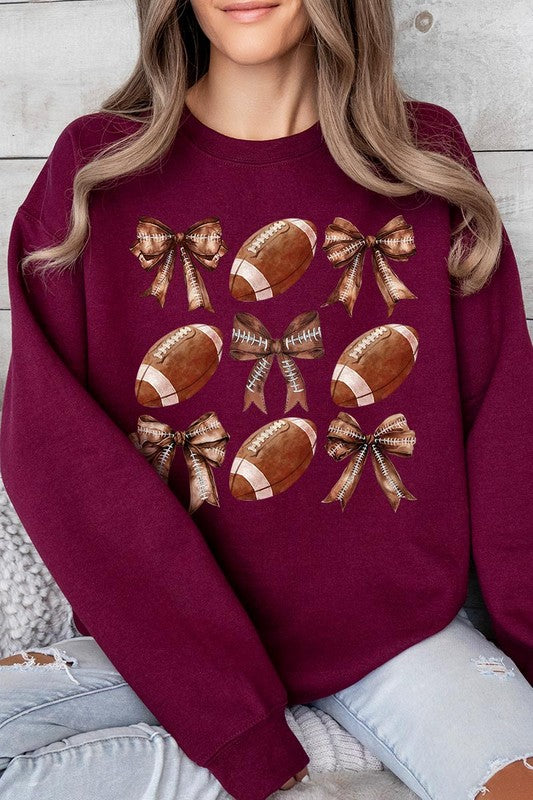 Coquette Football Bow Graphic Fleece Sweatshirt - RARA Boutique 