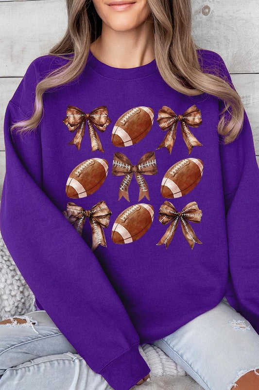 Coquette Football Bow Graphic Fleece Sweatshirt - RARA Boutique 