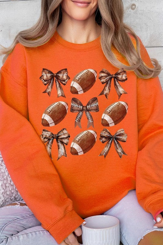 Coquette Football Bow Graphic Fleece Sweatshirt - RARA Boutique 