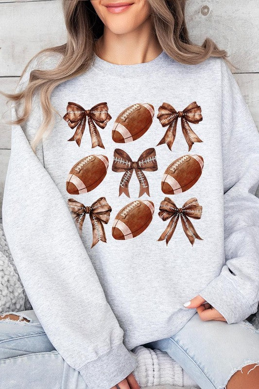 Coquette Football Bow Graphic Fleece Sweatshirt - RARA Boutique 