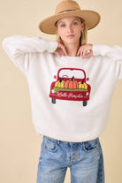 Textured Pumpkin Patch Truck Embroidered Patchwork Sweater - Main Strip - RARA Boutique 
