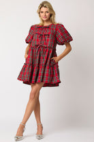 Christmas Bubble Sleeve Mini Dress - RARA Boutique 