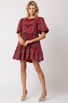 Christmas Bubble Sleeve Mini Dress - RARA Boutique 