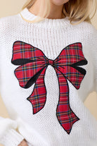 Plaid Ribbon Bow Patch Christmas Sweater - Main Strip - RARA Boutique 