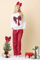 Plaid Ribbon Bow Patch Christmas Sweater - Main Strip - RARA Boutique 