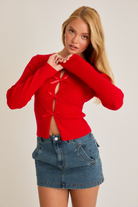 Satin Bow Cutout Knit Long Sleeve Top - Le Lis - RARA Boutique 