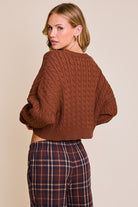 Dolman  Sleeve Cable Knit Cropped Sweater with Pocket - Le Lis - RARA Boutique 