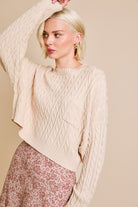 Dolman  Sleeve Cable Knit Cropped Sweater with Pocket - Le Lis - RARA Boutique 