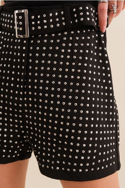 Studded Blue B Shorts - RARA Boutique 