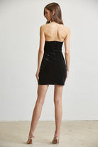 Rhinestone Velvet Corset Mini Dress with Draped Chains - BLITHE - RARA Boutique 