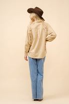 Embroidered Western Cowgirl Linen Shirt Blouse - Blue B - RARA Boutique 