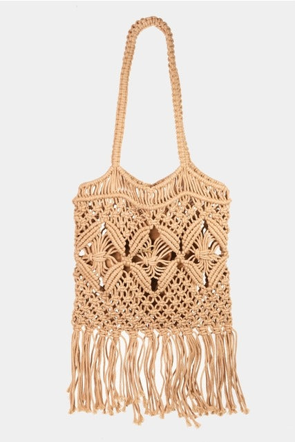 Woven Macramé Fringe Tote Bag - RARA Boutique 