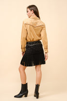 Double Belted Star Studded Suede Fringe Mini Skirt - RARA Boutique 