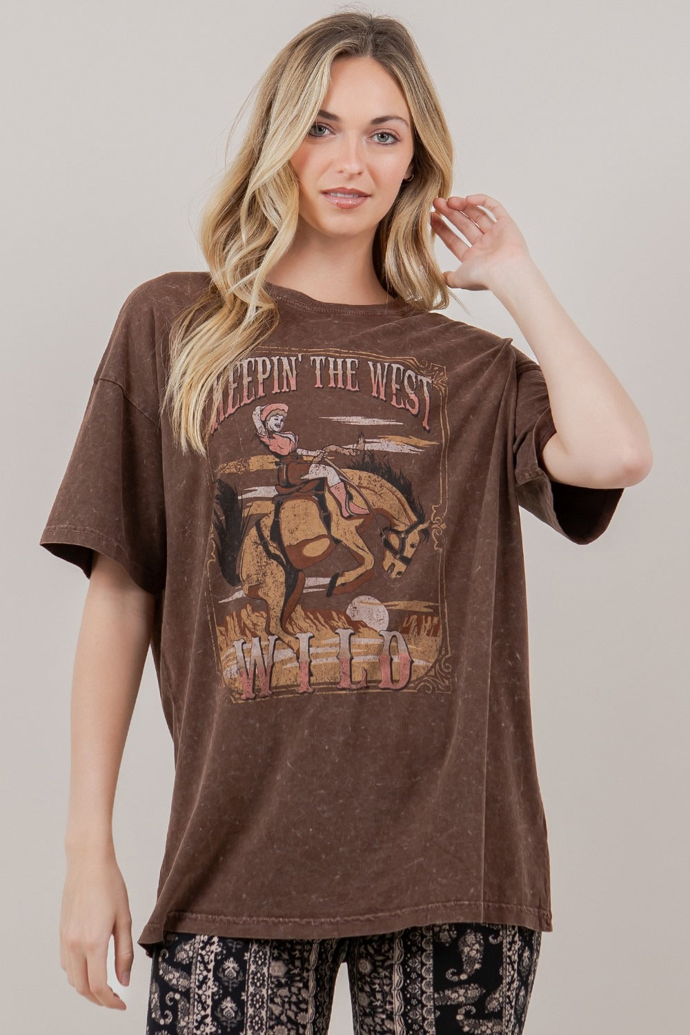 Keepin’ the West Wild Cowgirl Acid Wash T-Shirt - RARA Boutique 