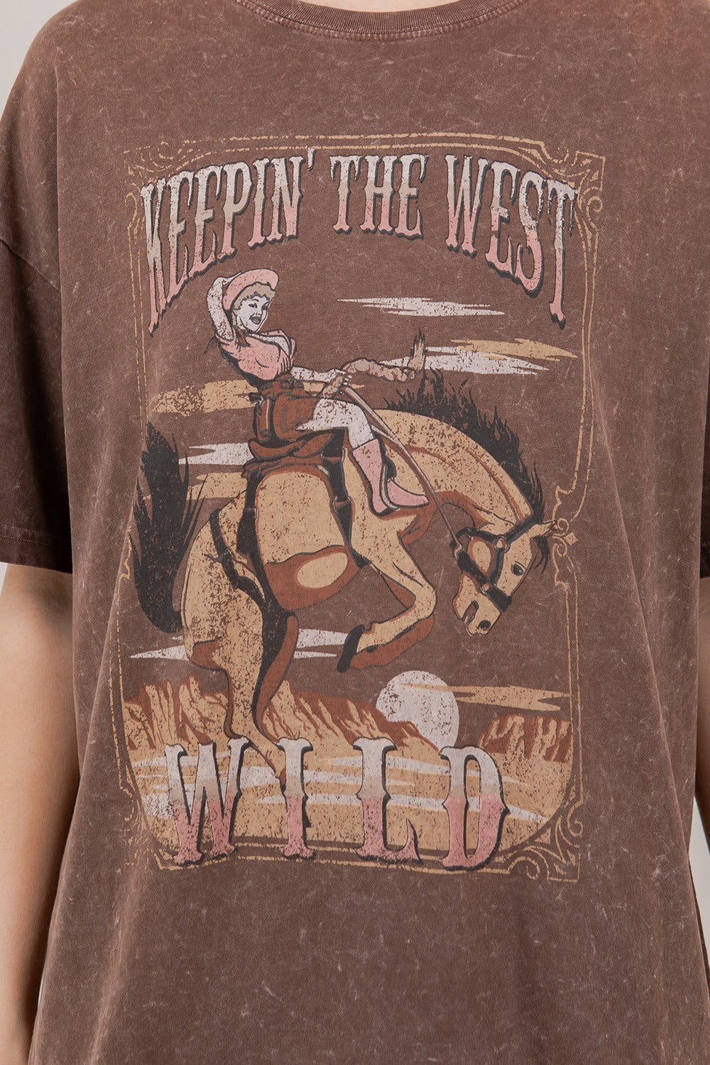 Keepin’ the West Wild Cowgirl Acid Wash T-Shirt - RARA Boutique 