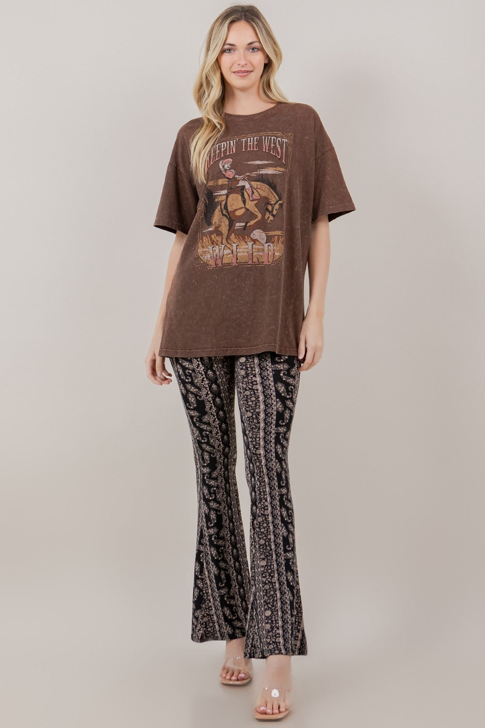 Keepin’ the West Wild Cowgirl Acid Wash T-Shirt - RARA Boutique 