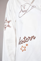 Western Ebroidered Snap Button Chambray Shirt Blouse - Blue B - RARA Boutique 