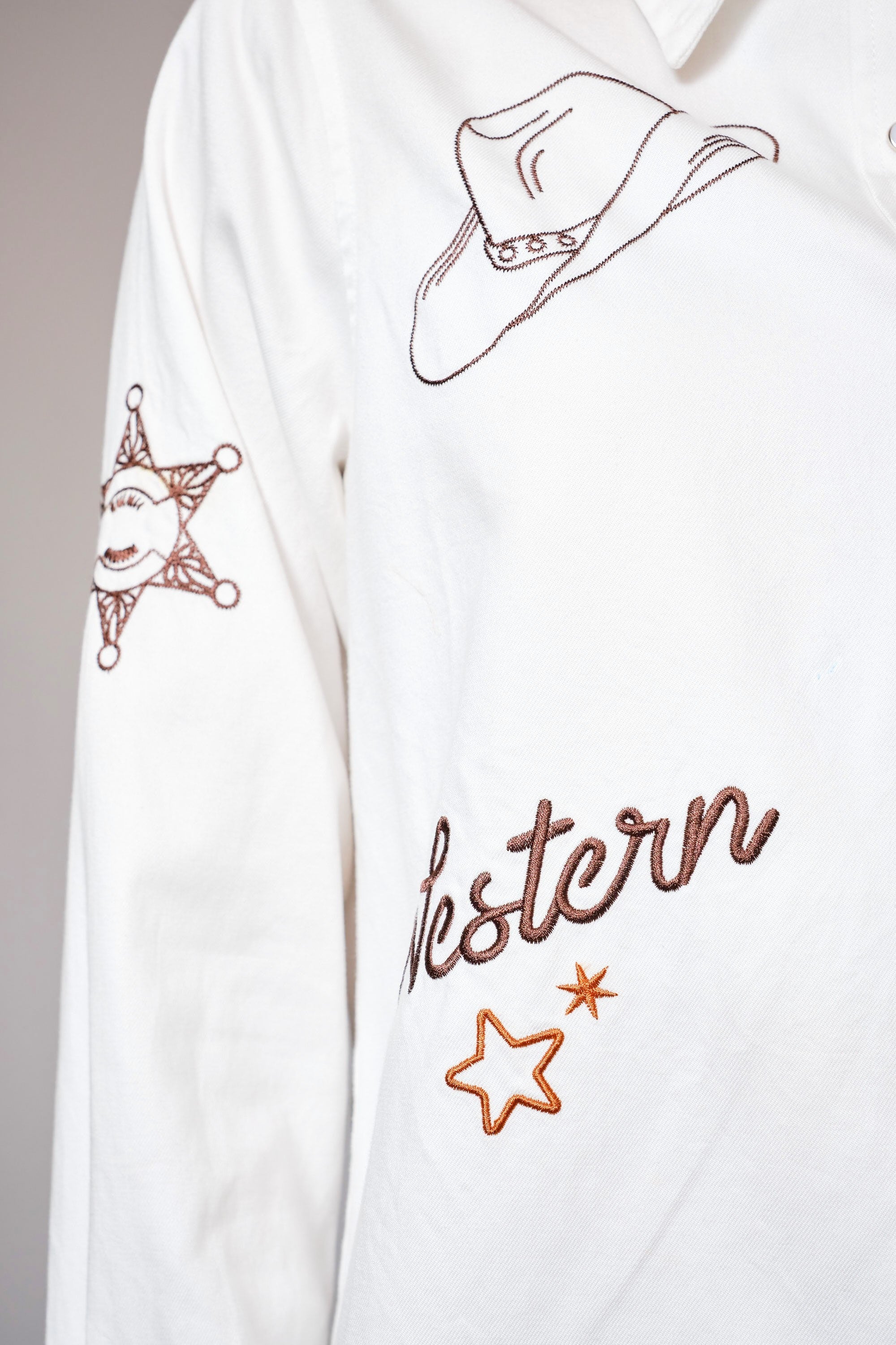 Western Ebroidered Snap Button Chambray Shirt Blouse - Blue B - RARA Boutique 