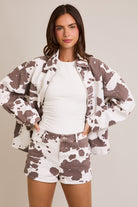 Oversized Denim Cow Print Zipper Utility Jacket - Le Lis - RARA Boutique 