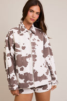 Oversized Denim Cow Print Zipper Utility Jacket - Le Lis - RARA Boutique 