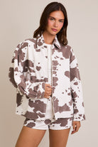 Oversized Denim Cow Print Zipper Utility Jacket - Le Lis - RARA Boutique 