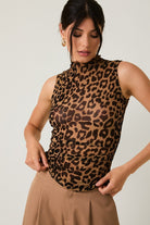 Mock Neck Sleeveless Leopard Print Mesh Top - Sunday Edition - RARA Boutique 
