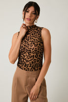 Mock Neck Sleeveless Leopard Print Mesh Top - Sunday Edition - RARA Boutique 