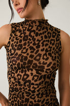 Mock Neck Sleeveless Leopard Print Mesh Top - Sunday Edition - RARA Boutique 