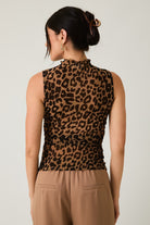 Mock Neck Sleeveless Leopard Print Mesh Top - Sunday Edition - RARA Boutique 