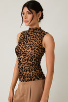 Mock Neck Sleeveless Leopard Print Mesh Top - Sunday Edition - RARA Boutique 
