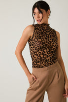 Mock Neck Sleeveless Leopard Print Mesh Top - Sunday Edition - RARA Boutique 