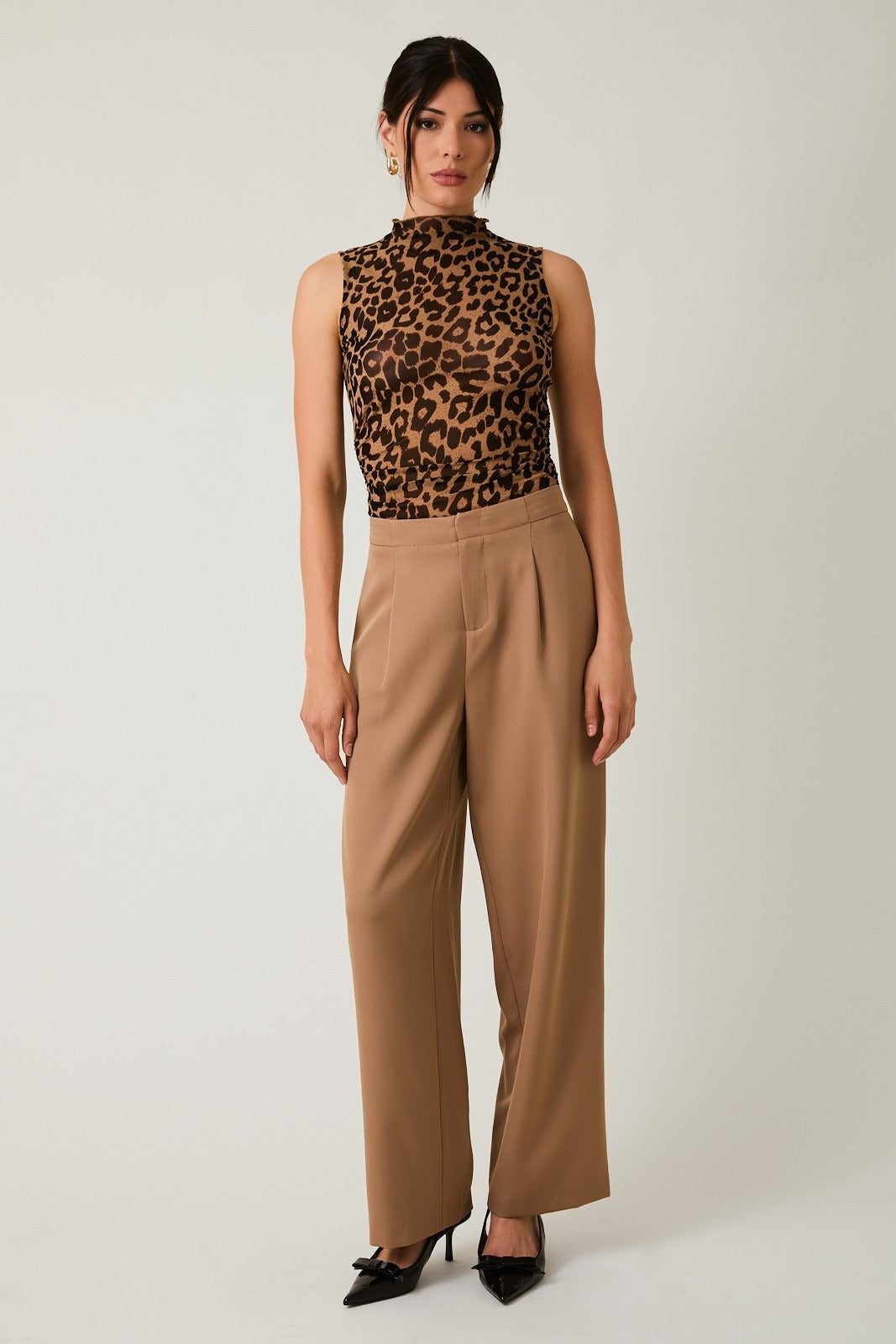 Mock Neck Sleeveless Leopard Print Mesh Top - Sunday Edition - RARA Boutique 