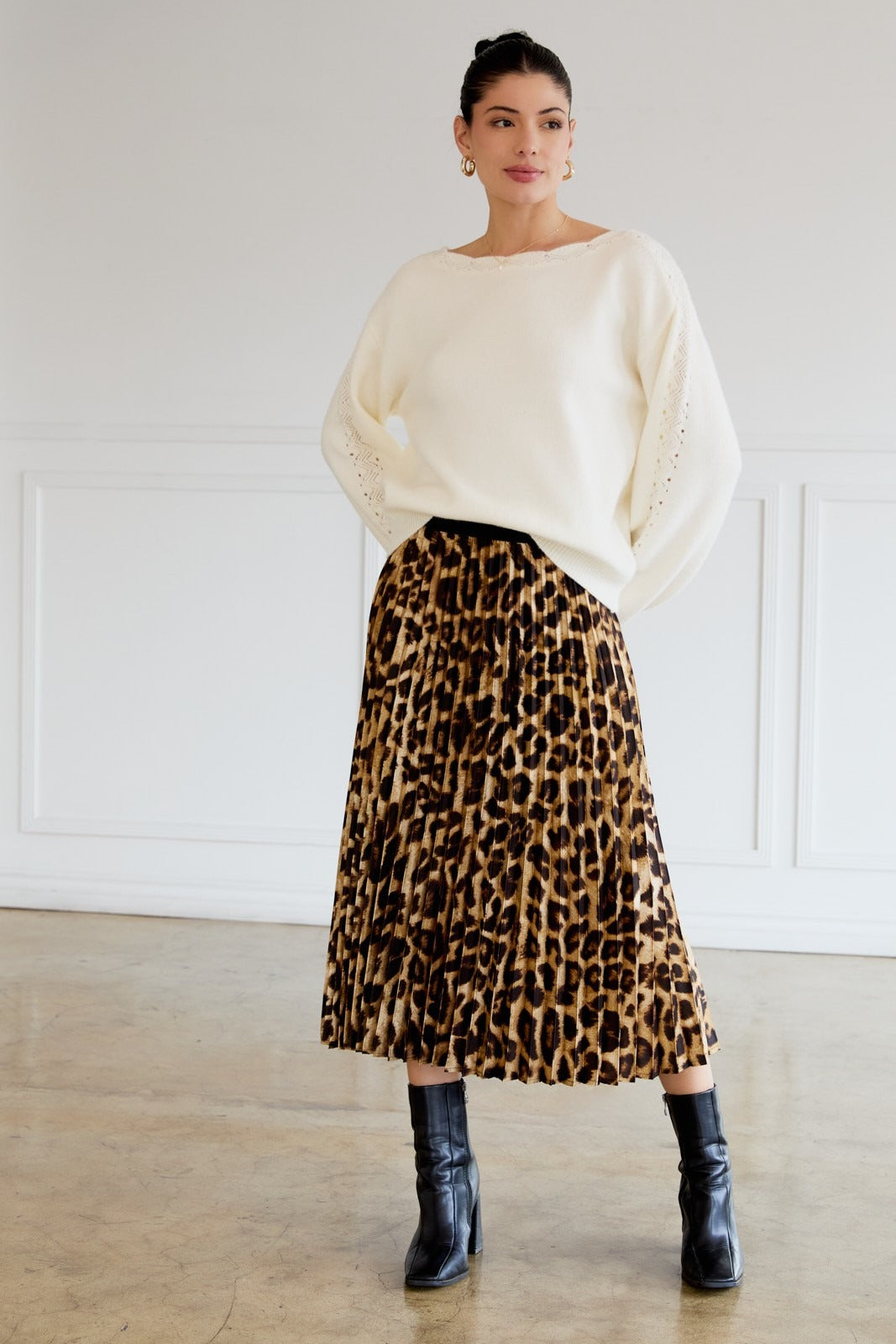 Leopard Print Accordion Pleated Midi Skirt - Sunday Edition - RARA Boutique 