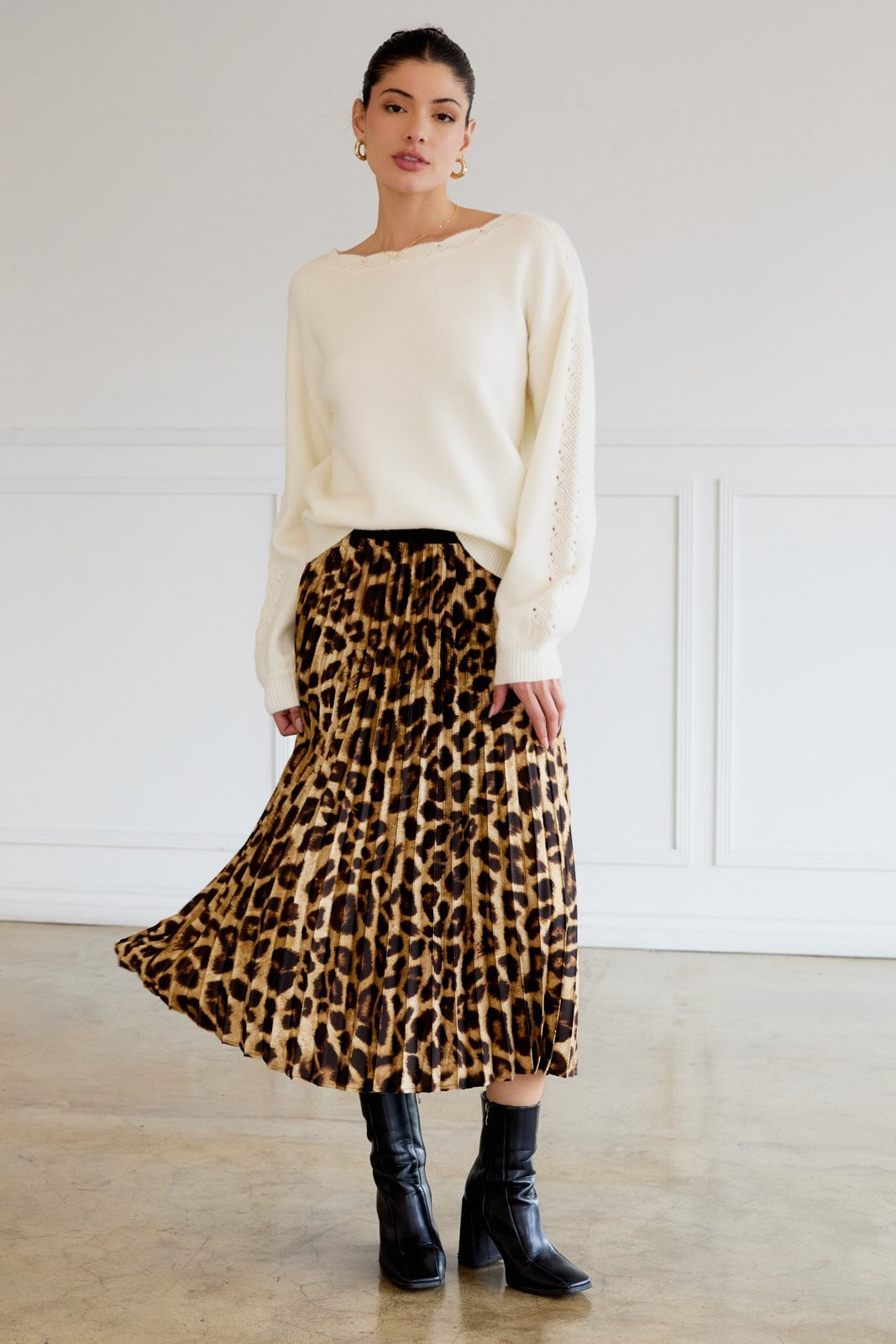 Leopard Print Accordion Pleated Midi Skirt - Sunday Edition - RARA Boutique 