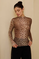 Mock Neck Long Sleeve Leopard Print Mesh Top - Sunday Edition - RARA Boutique 