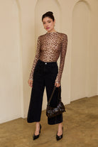 Mock Neck Long Sleeve Leopard Print Mesh Top - Sunday Edition - RARA Boutique 