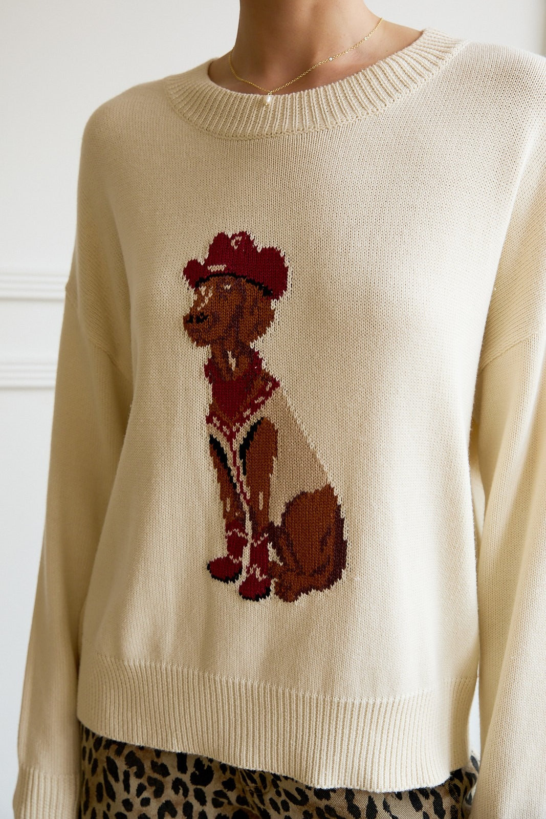 Western Cowboy Dog Print Knit Sweater - Sunday Edition - RARA Boutique 
