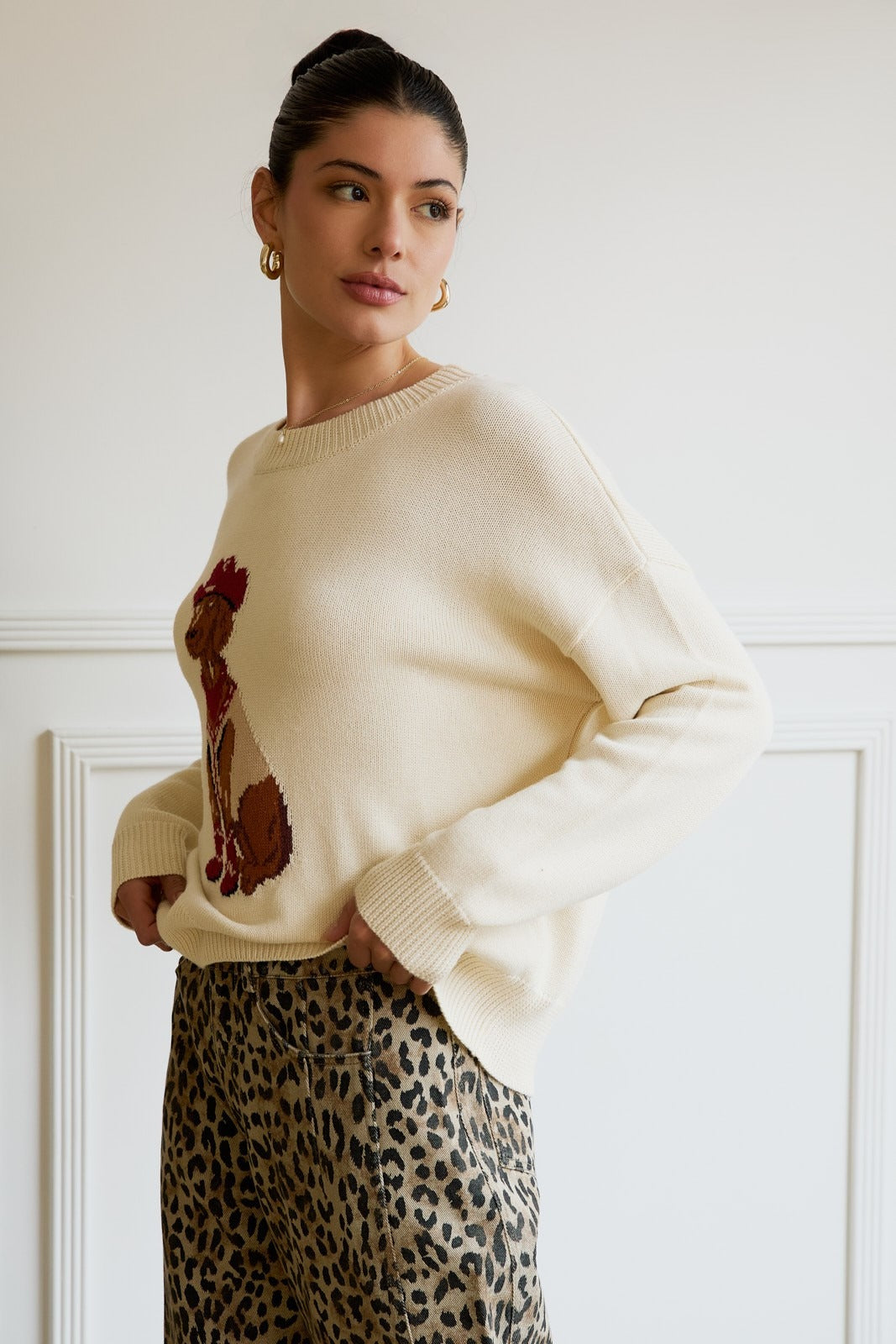 Western Cowboy Dog Print Knit Sweater - Sunday Edition - RARA Boutique 