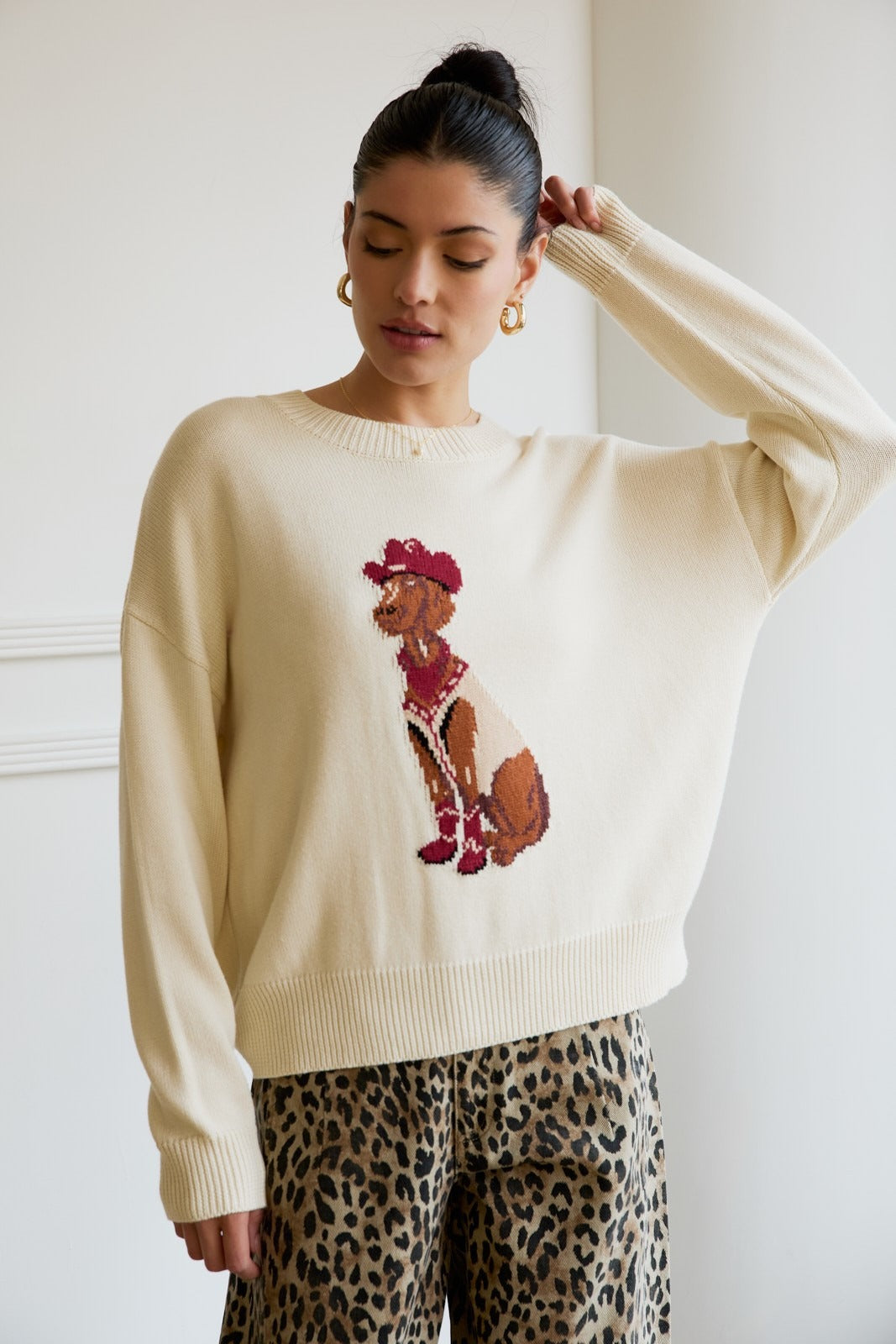 Western Cowboy Dog Print Knit Sweater - Sunday Edition - RARA Boutique 