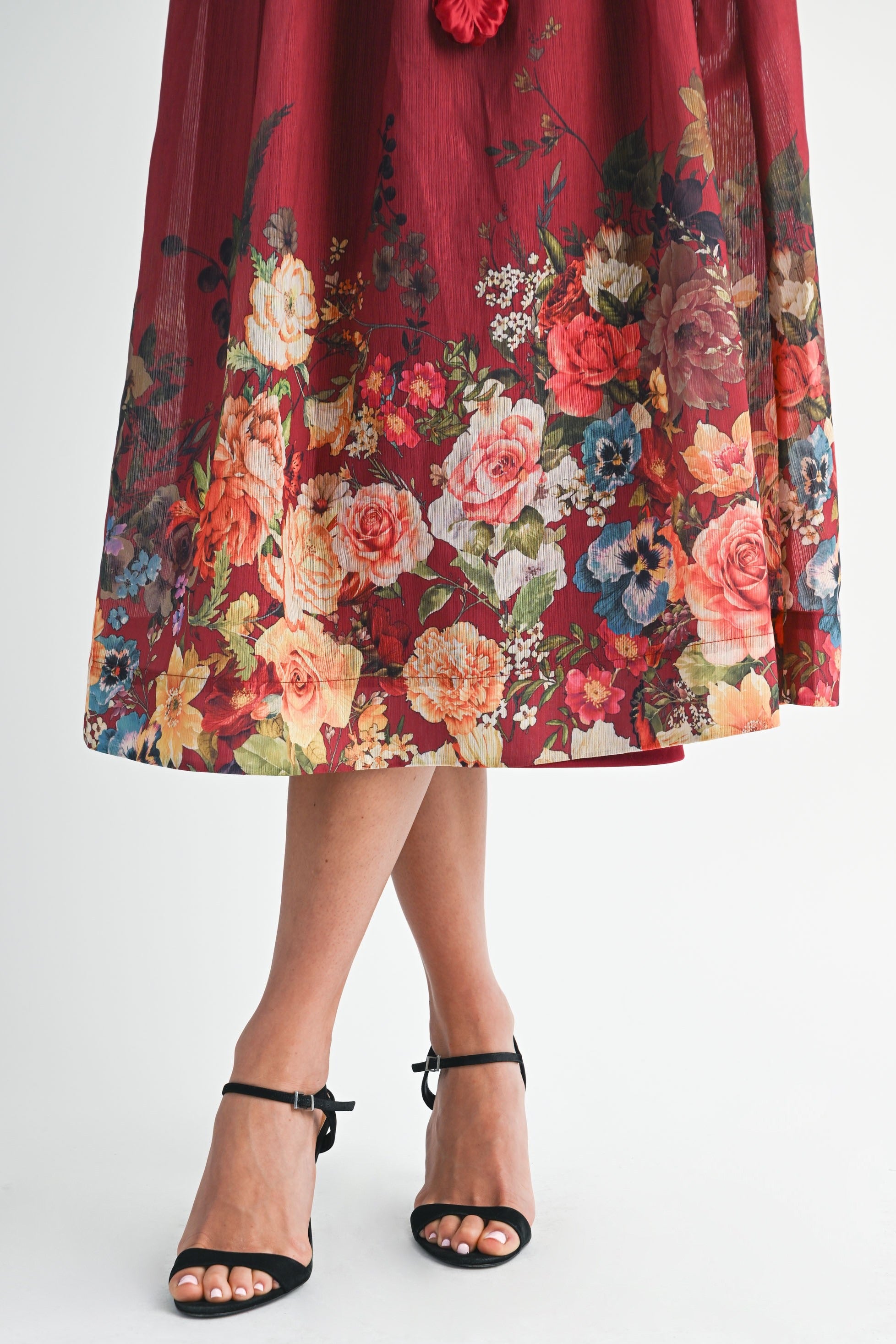 3D Floral Trim High Neck Short Sleeve Midi Dress - EB Luxe - RARA Boutique 