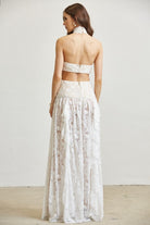 Lace Ruffle Drop Waist Maxi Dress with Cutouts - BLITHE - RARA Boutique 