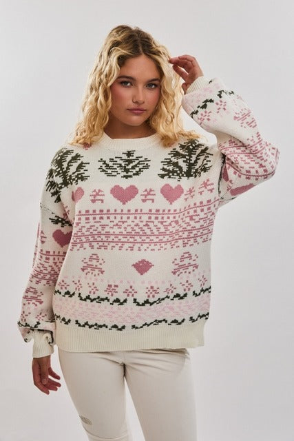 Isle Christmas Sweater with Hearts & Christmas Trees - Le Lis - RARA Boutique 