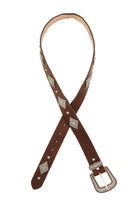 Turquoise beaded Western diamond concho leather belt with silver accents and intricate beadwork, styled for a Western-inspired look.